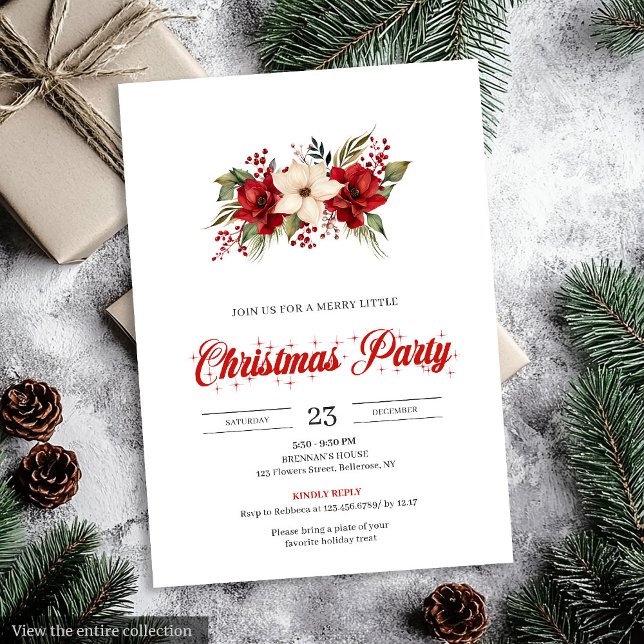 Convites Elegante Aquarela Botânica de Natal  (Elegant Botanical Watercolor Holiday Christmas Invitation)