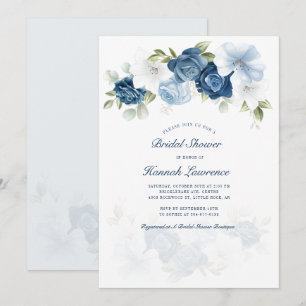 Convites Elegante Aquarela Chá de panela Azul Dusty Floral