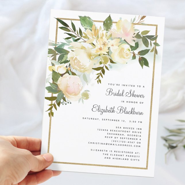 Convites Elegante Aquarela Chá de panela Russo Floral (Elegant Watercolor Floral Rustic Bridal Shower Invitation)