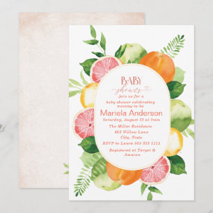 Convites Elegante Aquarela Citrus Flores Rosa Baby Show