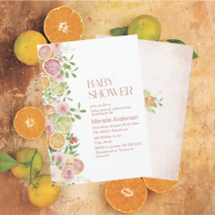Convites Elegante Aquarela Citrus Flores Rosa Baby Show