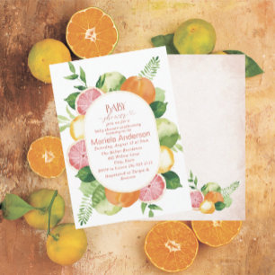 Convites Elegante Aquarela Citrus Flores Rosa Baby Show