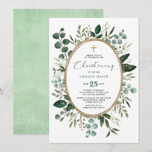 Convites Elegante Aquarela Eucalyptus Greenering Christenin