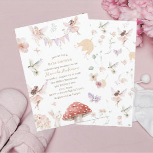 Convites Elegante Aquarela Fada-Flor-Selvagem Bebê