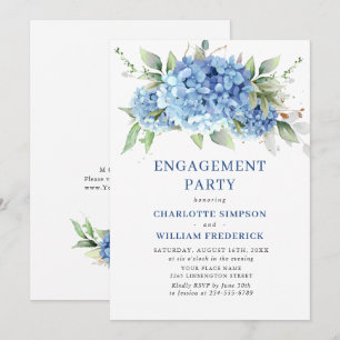 Convites Elegante Aquarela FESTA DE NOIVADO Azul Hydrangea