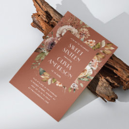 Convites Elegante aquarela floral terracotta Sweet 16