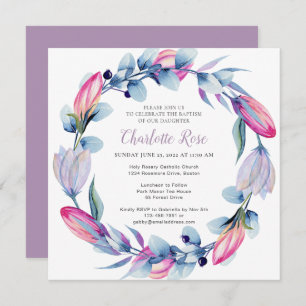 Convites Elegante Aquarela Floral Wreath Baptism