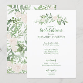 Convites Elegante Aquarela Ivory Rosa Floral Chá de panela