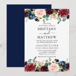 Convites Elegante Aquarela Mistura Floral Azul