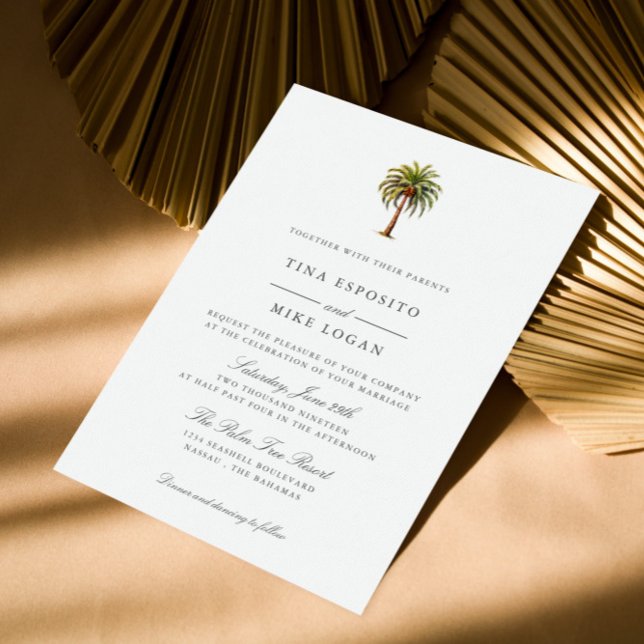 Convites Elegante Aquarela Palmeira tropical Ocean Beach (Chic Watercolor Palm Tree Wedding Invitations for Your Tropical Beach Celebration)