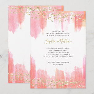 Convites Elegante Aquarela Rosa   Brunch Pós-Casamento Dour