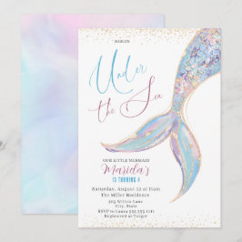 Convites Elegante Aquarela Sereia Pé-De-Sereia Com 4. º Ani