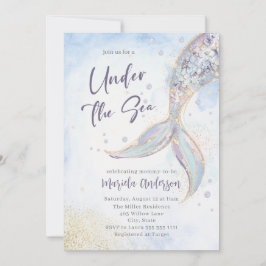 Convites Elegante Aquarela Sereia Vazio Sob O Mar Bebê