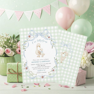 Convites Elegante Aquarela Um 1º Aniversário ganso bobo B