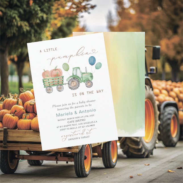 Convites Elegante Aquarela Um Chá de fraldas de Abóbora (Criador carregado)