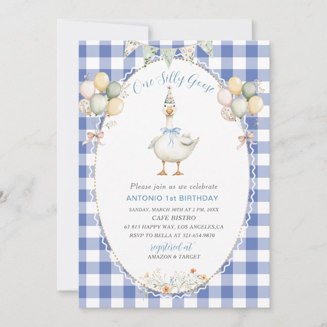 Convites Elegante Aquarela Um ganso de bobo de primeiro ani (Frente)