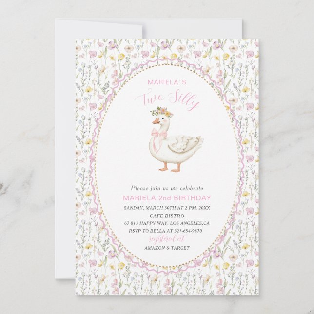 Convites Elegante Aquarela Um ganso de bobo de segundo aniv (Frente)