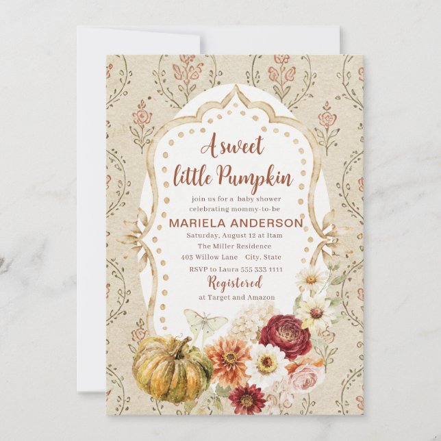 Convites Elegante Aquarela Uma pequena abóbora doce boho  B (Frente)