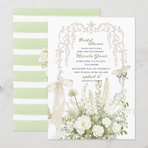 Convites Elegante Aquarela Verde Pastel Floral Casamento Ex