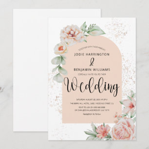 Convites Elegante Archado   Primavera Peach Floral Wedding