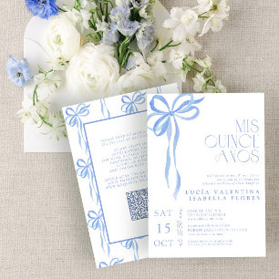 Convites Elegante Arco Azul Mis Quince Años QR Quinceañera