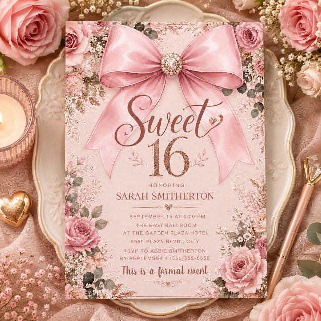 Convites Elegante Arco Coquete Rosa Sweet 16 (Criador carregado)
