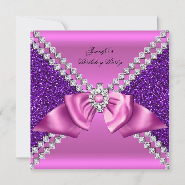 Convites Elegante Arco de Aniversário com Diamante Rosa Rox (Frente)