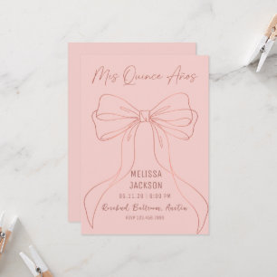 Convites Elegante Arco de Fita em Dourado Rosa Quinceanera