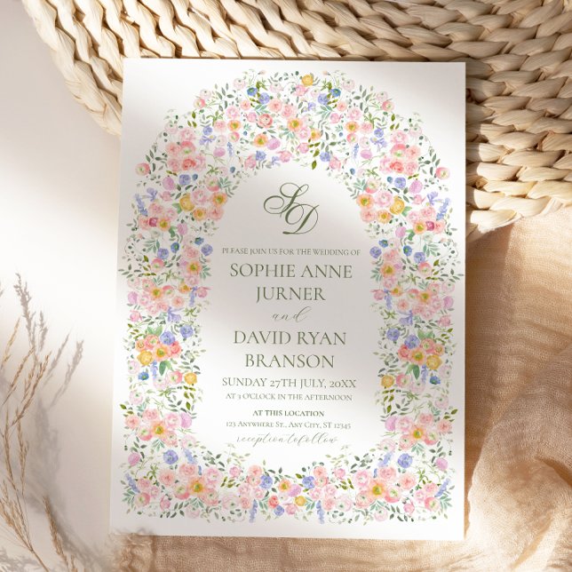 Convites Elegante Arco Floral Botânico Jardim Casamento (Elegant Botanical Floral Arch Garden Wedding Invitation)