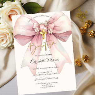 Convites Elegante Arco Floral Cruz Dourada Batismo