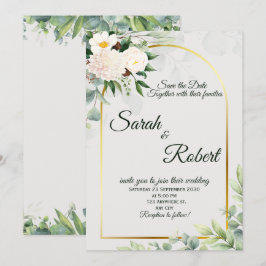 Convites Elegante Arco Floral Dourado de Casamento Salve a 