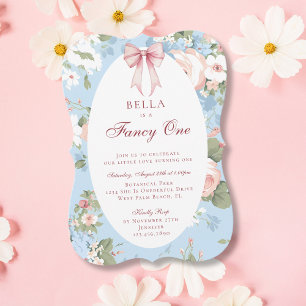 Convites Elegante Arco Floral Rosa Azul para Primeiro Anive