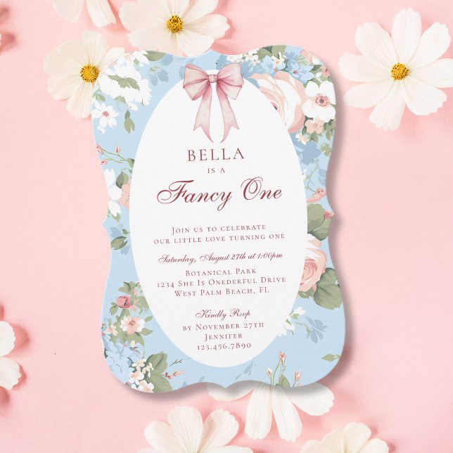 Convites Elegante Arco Floral Rosa Azul para Primeiro Anive (Criador carregado)
