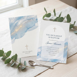Convites Elegante Arco Minimalista em Aquarela Azul Poeiren