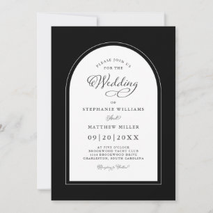 Convites Elegante Arco Preto Moderno Caligrafia Casamento S