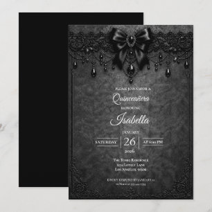 Convites Elegante Arco Preto Pérolas Quinceañera