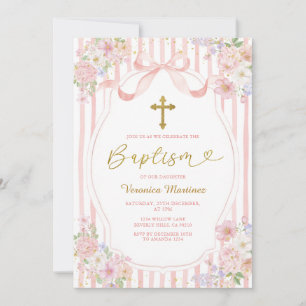 Convites Elegante Arco Rosa Coquette Menina Batismo Floral 