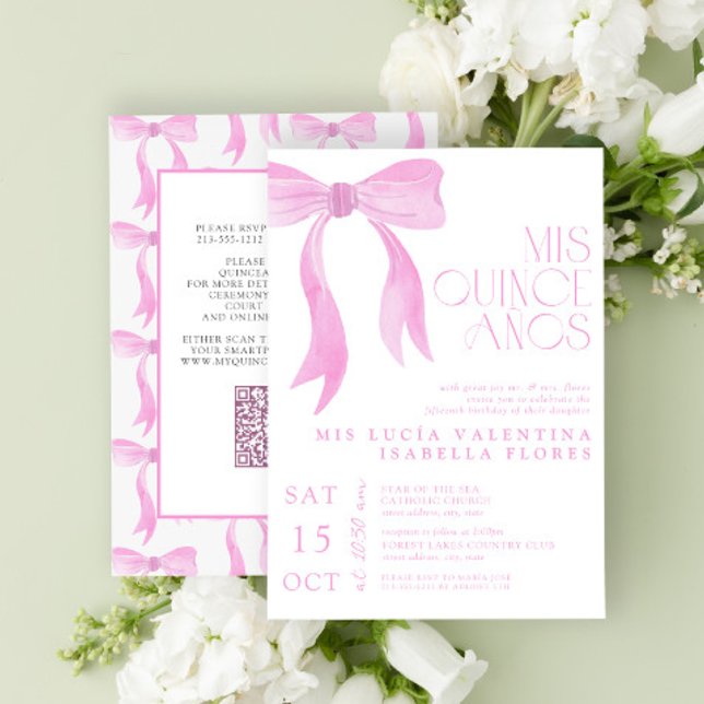 Convites Elegante Arco Rosa Mis Quince Años QR Quinceañera (Criador carregado)