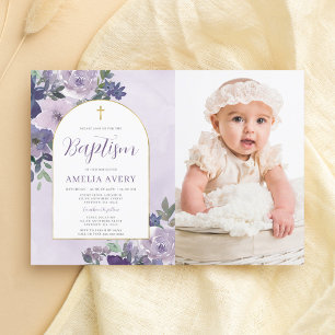Convites Elegante Arquivo Floral Roxo Menina Batismo Foto