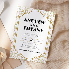 Convites Elegante Art Deco Gatsby 1920 White Dourado