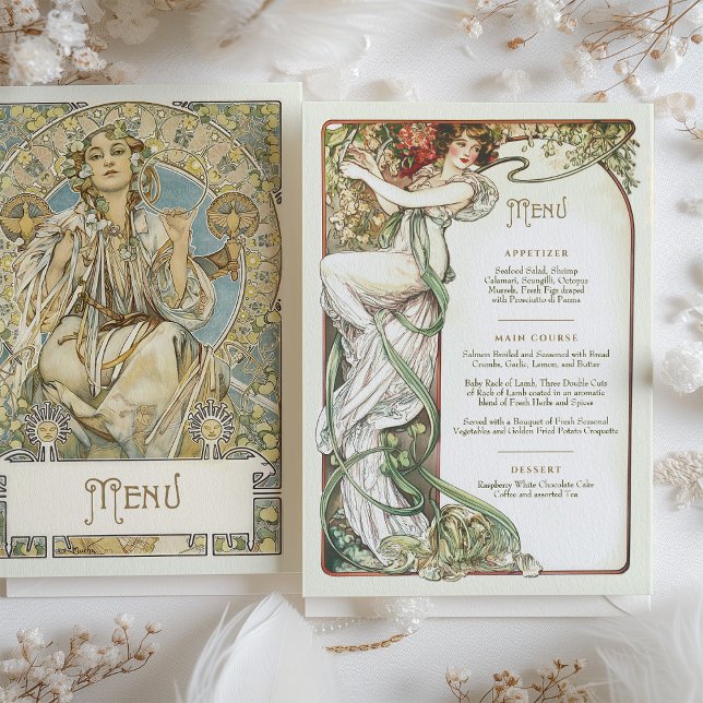 Convites Elegante Art Nouveau Janto Casamento Menu Mucha (Criador carregado)
