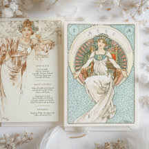 Elegante Art Nouveau Janto Casamento Menu Mucha