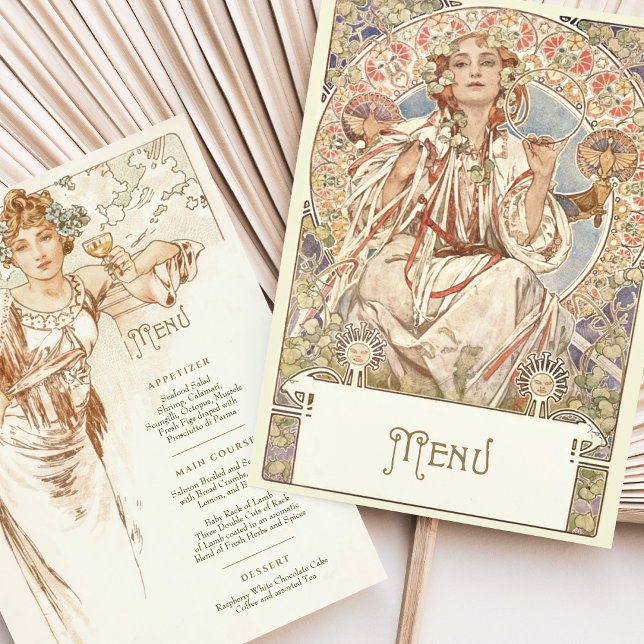 Convites Elegante Art Nouveau Janto Casamento Menu Mucha (Criador carregado)
