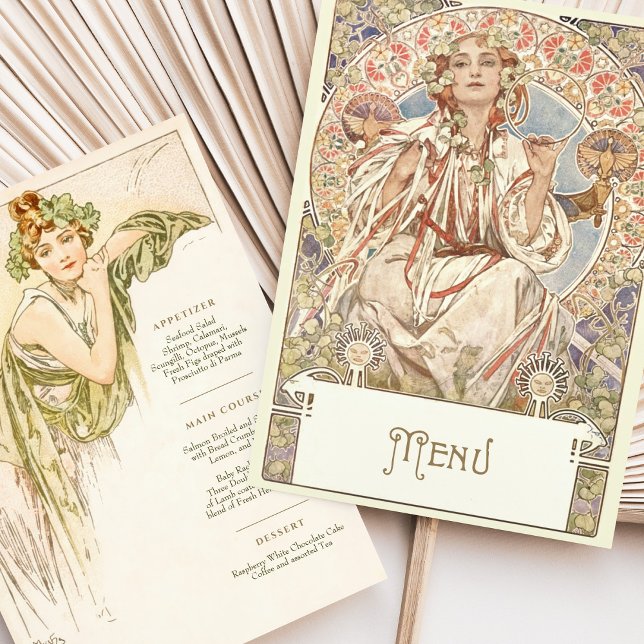 Convites Elegante Art Nouveau Janto Casamento Menu Mucha (Criador carregado)