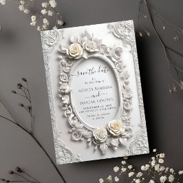 Convites Elegante Art Nouveau Rosa Frame Salvar Data