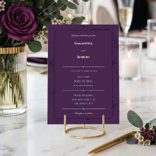 Convites Elegante Arte de Linha Floral Roxa Ameixa Casament