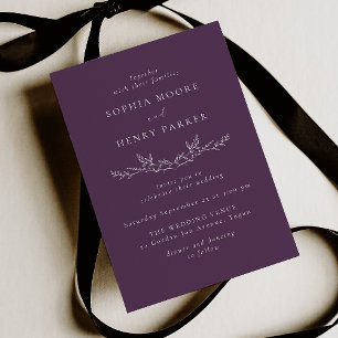 Convites Elegante Arte de Linha Moderno Roxo Casamento
