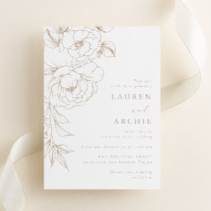 Convites Elegante Arte Floral de Linha Moderna para Casamen