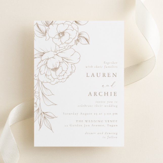 Convites Elegante Arte Floral de Linha Moderna para Casamen (Criador carregado)