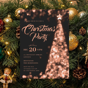 Convites Elegante Árvore de Natal de Inverno em Dourado Ros